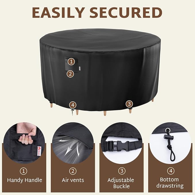 iBirdie Round Patio Furniture Cover 62 x 28 inch, 5 ft, Outdoor Waterproof and Weatherproof for Garden Table and Chairs, Heavy Duty 600D, fit 62, 60, 58 Diameter - Image 4