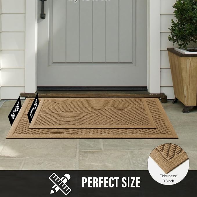 HIYARD Sturdy Front Door Mat, Absorbent Muddy Dirt Resist Welcome Door Mats Outdoor Indoor, Stain and Fade Resistant, Non-Slip Backing Entry Mat Low Profile Doormat for Entryway, 29×17, Brown - Image 2