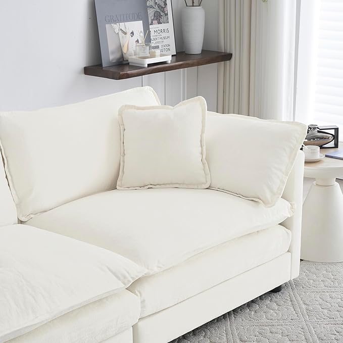 KEIKI Combination Sofa, Upholstered 3 Seater Couch, Oversized Sectional Sofa with Reversible Ottoman for Living Room Bedroom Office, White