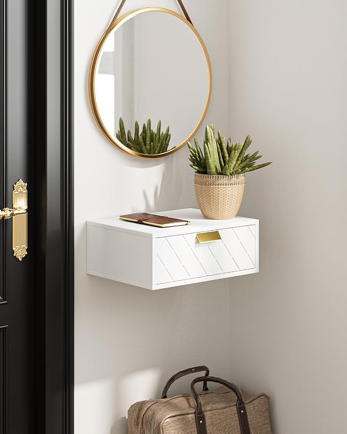 Aienvey Floating Nightstand, Floating Shelf with Drawer, Wall Mounted Nightstand, Floating Bedside Table (White Diamond) - Image 7
