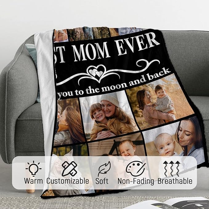 ROMANDY Ships Next Day Custom Blanket with Picture Customized Banket Personalized Throw Blankets Customizable Photo Blankets Customize Gifts for Mom Dad Girlfriend Boyfriend Wife Husband Her Him