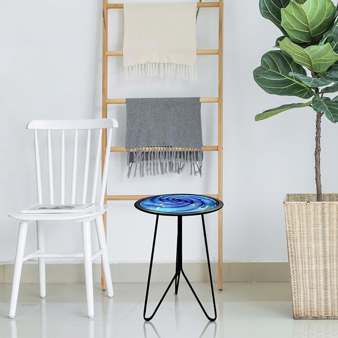 LIFFY Patio Side Table, Small Round End Table, Metal Side Table Outdoor, Small Porch Table for Indoor Balcony Furniture Decor (Blue 12 inch) - Image 2