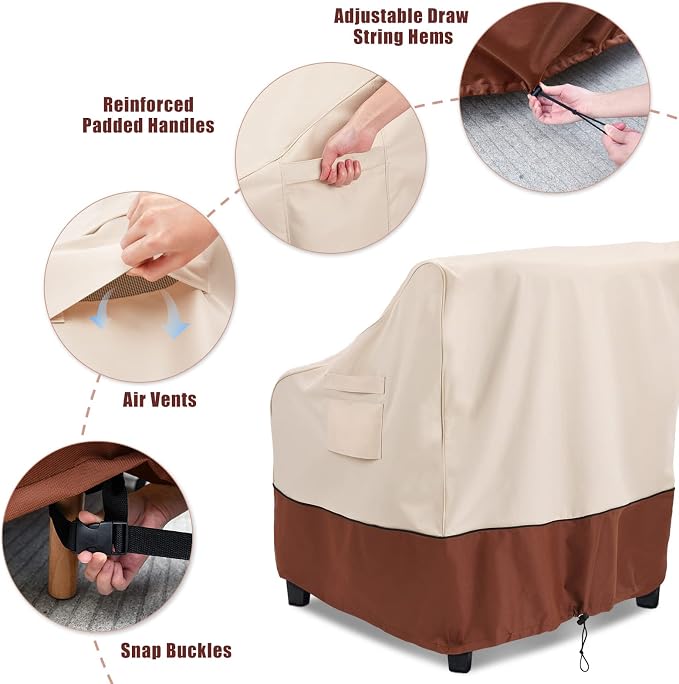 COSFLY Patio Furniture Covers 2 Pack, 600D Waterproof Outdoor Chair Covers for Deep Chairs, All-Weather UV Resistant Protection with Adjustable Straps & Air Vents, Fits up to 33"W x 34"D x 31"H - Image 4