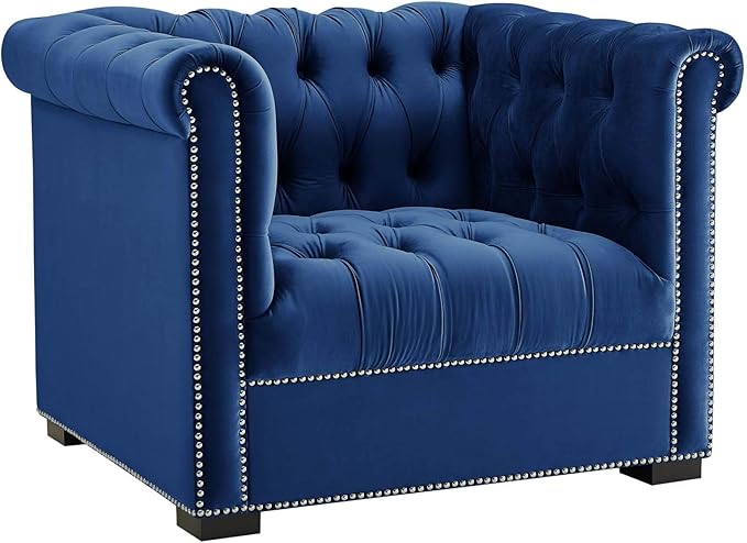 Modway EEI-3065-MID Heritage Upholstered Velvet Armchair, Midnight Blue