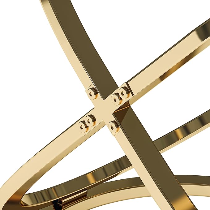 47" Rectangle Coffee Table with Tempered Glass Tabletop, Modern Gold Ring Base, Luxury Living Room Center Table