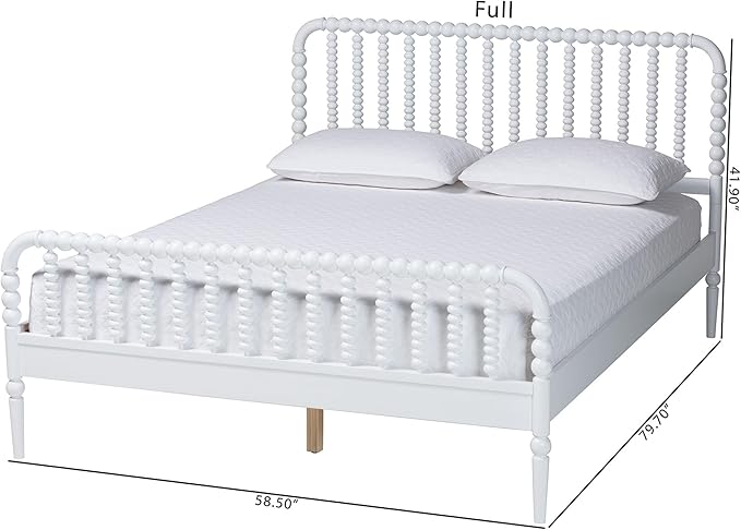 Baxton Studio Lucera Bobbin Wood Platform Bed, Queen, White