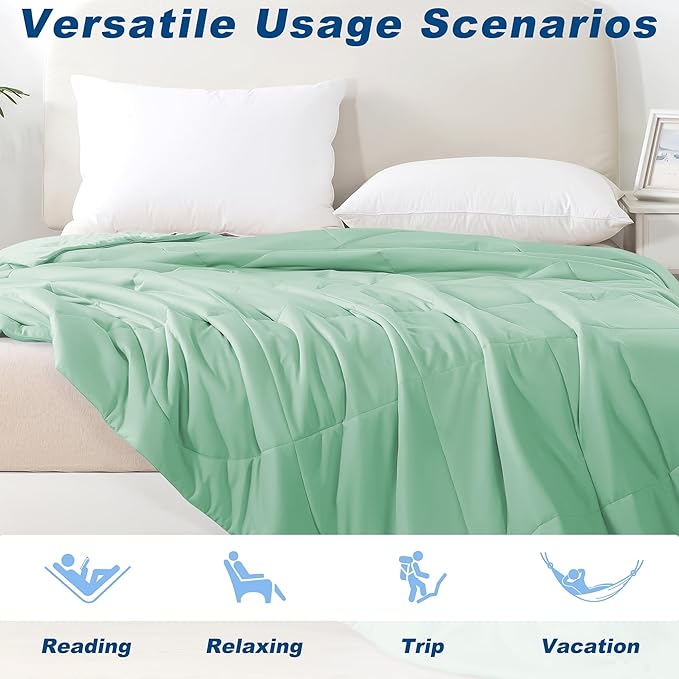 Cooling Comforter Twin Size, Double-Sided Cold Tech Fabric Quilted Bed Comforters Cooling Blanket for Hot Sleepers, Breathable Lightweight Summer Bedding, All-Season Ice Blanket, Sage Green