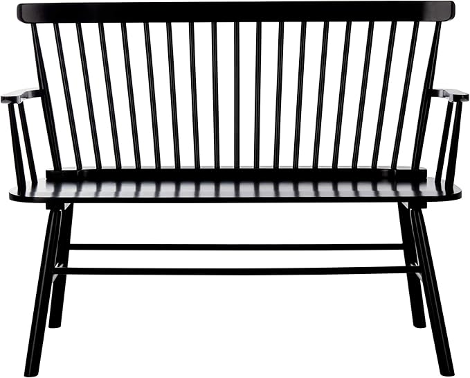 SAFAVIEH Home Collection – Addison Black Solid Wood Spindle Back Loveseat Bench, Farmhouse Settee for Entryway Living Room or Dining Area (AMH8513A)