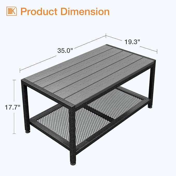 ODK Outdoor Coffee Table with Double-Layer Storage, Rectangle Weather-Resistant Patio Coffee Table for Garden, Balcony, Hot Tub, Poolside, Heavy-Duty Metal Frame, Grey - Image 3