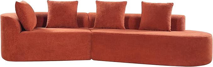 Merax 2-Piece 116" L-Shaped Modular Sectional Sofa Set, 4 Seat Fully Assembled Curved Upholstery Couch with High-Density Compressed Sponge, Chaise Lounge & 4 Pillows for Living Room, Orange