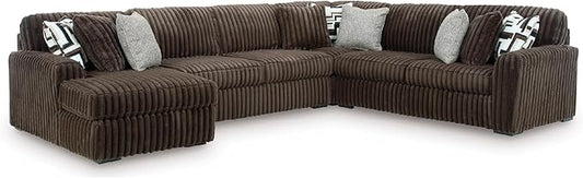 Signature Design by Ashley Midnight-Madness Casual U-Shaped Anti Sag 4-Piece Sectional with Chaise, Reversible Seat Cushions and 9 Accent Pillows, Dark Brown