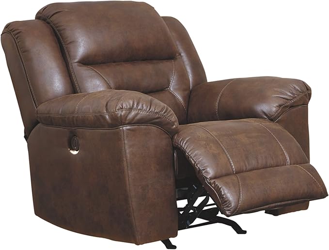 Signature Design by Ashley Stoneland Faux Leather Power Rocker Recliner, Dark Brown