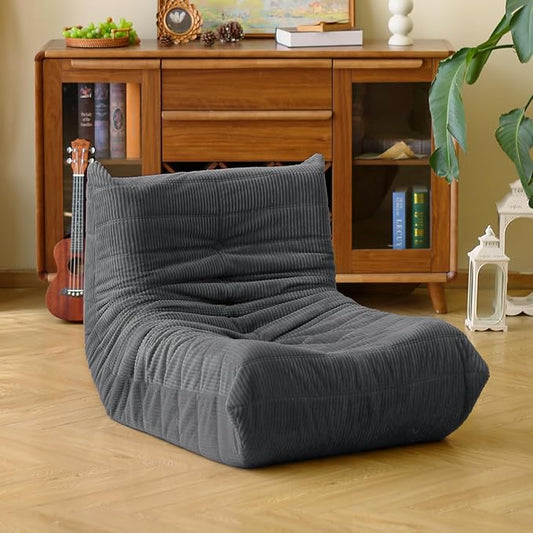 N&V Fireside Floor Sofa- Mid-Century Modern Armless Lounge Chair with Premium Soft Corduroy Fabric, Plush Foam Cushion Accent Chair for Living Room, Bedroom & Office (Dark Grey)