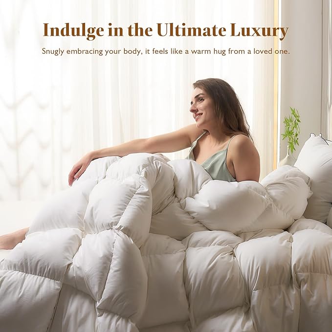 BPC Luxury Feather Down Comforter King Size – Royal-Hotel Duvet Insert All Seasons, Cloud-Like Fluffy with Ultra-Soft Cotton Blend Cover, White 106"x90"