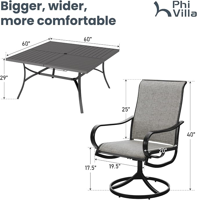 PHI VILLA 9 Pcs Patio Dining Set with Large Square Metal Dining Table & 8 Outdoor Textilene Fabric Swivel Dining Chairs, Outside Table Chair Furniture Dining Set for 8 Person - Image 9