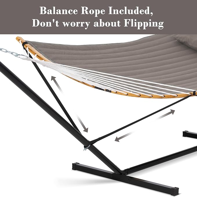 SUNCREAT Hammocks Portable Hammock with Frame, Backyard Double Hammock with Curved Spreader Bar, Brown - Image 8