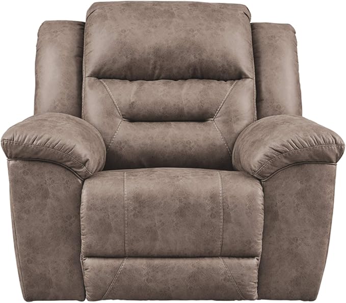 Signature Design by Ashley Stoneland Modern Power Recliner with Gentle Rocking Motion, One-Touch Power Control, Faux Leather, 20.5" Seat Height, Brown