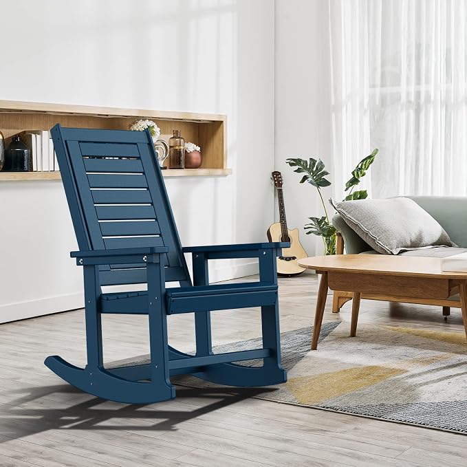 GREENVINES Outdoor Rocking Chairs | Set of 4 | Porch Rocker | HDPE Plastic | Blue | Oversized Rockers | High Back | Big & Tall | Ladder Back | for Patio Outside Backyard Balcony Garden - Image 5