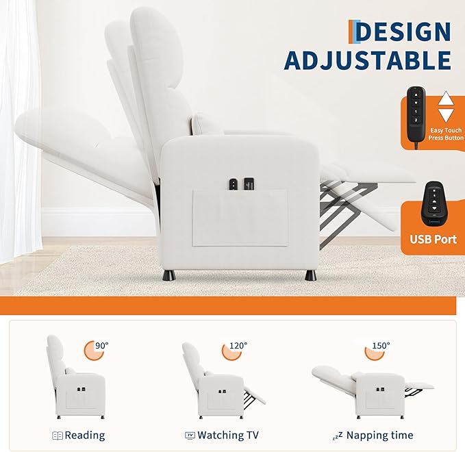 GarveeHome Power Recliner Chair with Massage and Heat, Adjustable Electric Recliner Ergonomic Overstuffed Tall Back, Padded Seat, 2 Side Pockets and USB Port, Home Theater Seating for Living Room