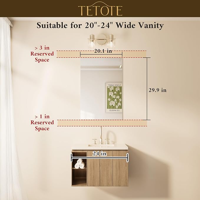 TETOTE Frameless Mirror 20" x 30" Bathroom Mirrors for Wall with 4mm Tempered Glass, Suitable for Bedroom, Entryway, Hallway, Gym, Vertically/Horizontally - Image 2