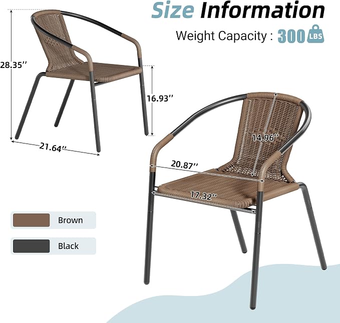 Amopatio Outdoor Dining Chairs Set of 6, Stackable Outdoor Patio Chairs, Rattan Patio Chairs Set of 6, for Porch, Deck, Yard, Garden, Poolside, Bistro, Restaurant, 6 Pack, Brown - Image 3