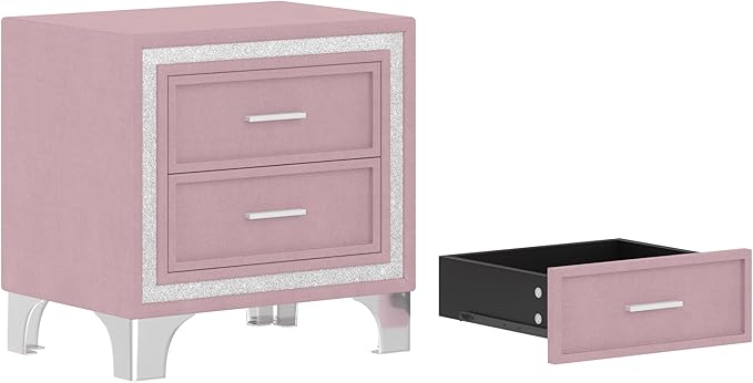 Harper & Bright Designs 3-Piece Queen Bedroom Set, Upholstered Platform Bed with LED Lights and 2 Nightstands, Modern Pink Bedroom Furniture