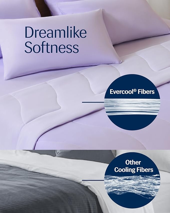 REST® Evercool® Cooling Comforter, Full/Queen, Blanket for Hot Sleepers, All Season Bedding to Keep Cool for Night Sweats, Breathable Lightweight Blanket, 90"x90" Inches, Lavender Breeze