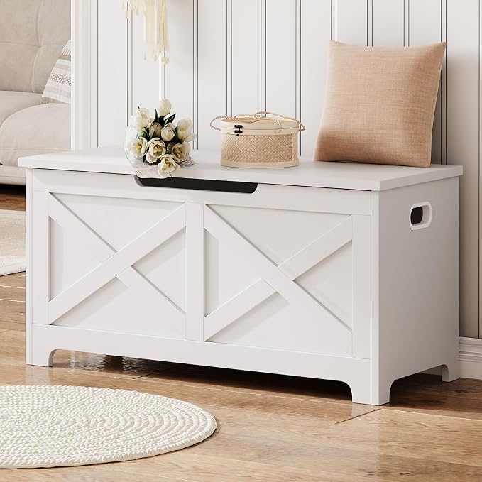 GAOMON Storage Chest, Wooden Storage Bench, Modern Style Lift-Top Shoes Bench with Safety Hinge for Entryway, Bedroom, Living Room, Supports 300 Lb and Easy Assembly - Image 3