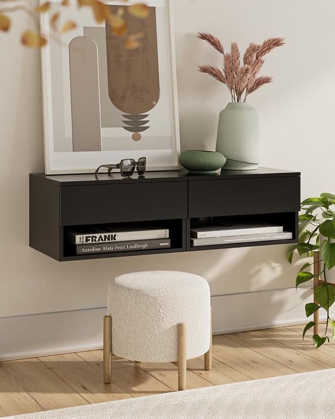 Floating Nightstand, Small Modern Floating Nightstand with Drawer, Floating Shelves for Bedroom, Bathroom (Black) - Image 8