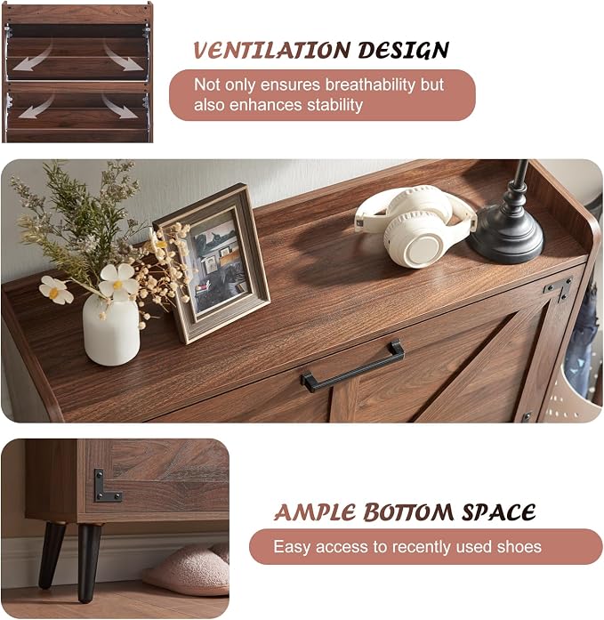 Barnyatoh Shoe Storage Cabinet with 2 Flip Drawers, Farmhouse Hidden Shoe Organizer, Narrow Slim Shoe Rack Cabinet for Entryway Hallway,Walnut - Image 7