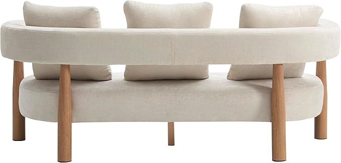 Christopher Knight Home Yulez Curved 3-Seater Sofa Couch with 3 Accent Pillows, Chenille Fabric Upholstered Lounge Seating, 76.5'' Home Office Bedroom Sofa Chair, Comfy Wooden Frame Sofa, Beige
