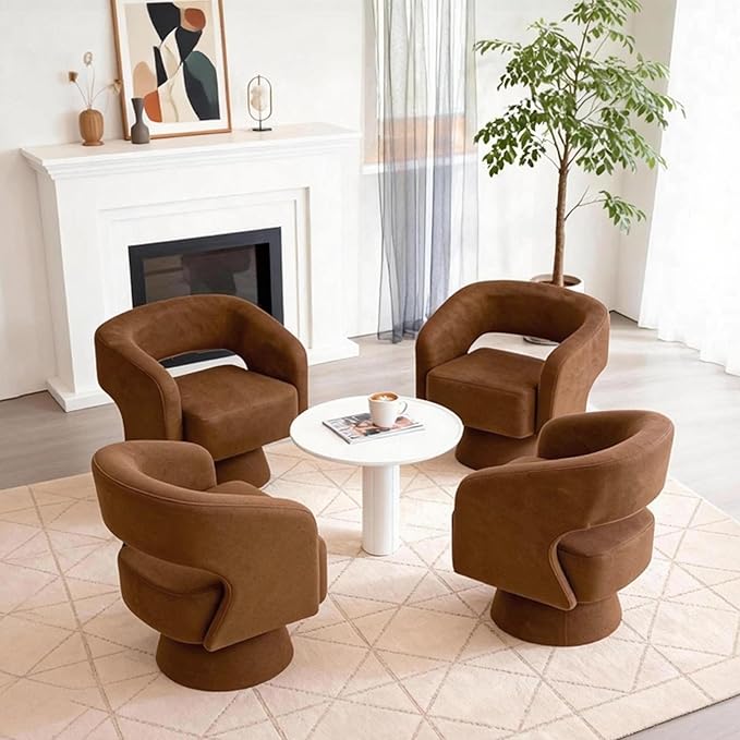 ClinQ Swivel Barrel Accent Chair, Oversized Chenille Fabric Upholstered Round Swivel Chairs Set of 4, Modern Luxury 360° Living Room Vanity Chair for Bedroom Office&Living Room, Orange