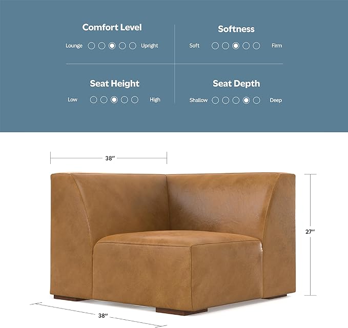 SIMPLIHOME Rex Corner Sofa Module in Full-Grain Genuine Leather, Sienna, 38-inches Wide, Handcrafted Modern-Style Corner Accent Chair for Living Room and Family Room