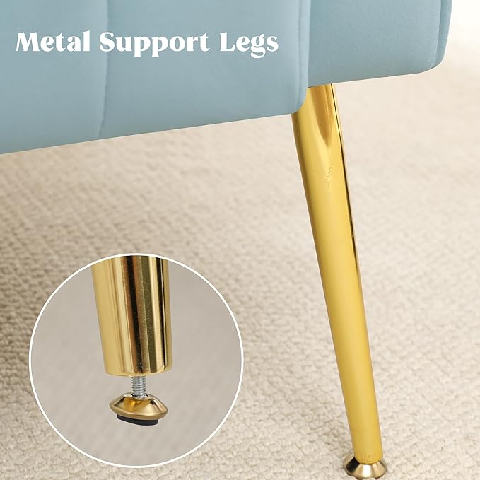 Modern Accent Chairs Set of 2 Upholstered Living Room Chairs,High Back Arm Chairs with Metal Legs Lumbar Reading Chair for Bedroom, Apartment, Small Spaces Sky Blue