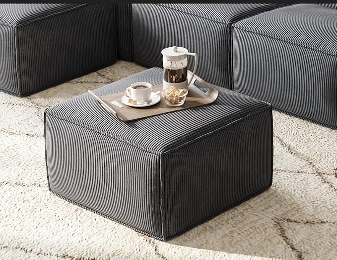 LINSY HOME Modular Sectional Sofa Ottoman, Boneless Sofa Comfy Corduroy Sectional Cloud Couch Ottoman for Living Room, No Assembly Required, Bluish Grey