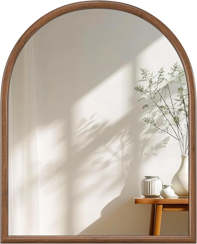 28"x32" Arch Wall Mirror for Wall, Wall Mounted Vanity Mirror for Bedroom, Wood Grain Finish Frame Mirror with Tempered Glass, Vintage Decorative for Bathroom, Entryway, Living Room, Walnut by Acovy