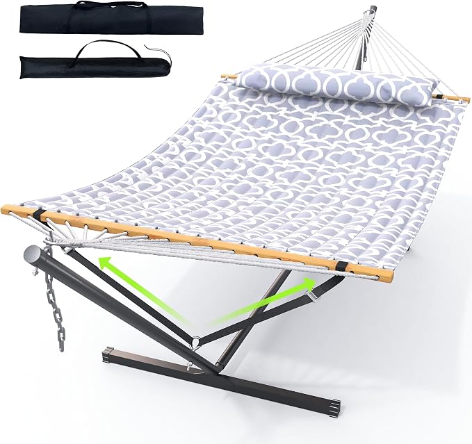 ANAGOO Double Hammock with Stand, Heavy Duty Outdoor Hammock for Two, 500 LBS Capacity, Stable Steel Frame with Balance Strap, Easy Tool-Free Assembly for Patio, Garden, Backyard & Beach,Round Gray by ANAGOO