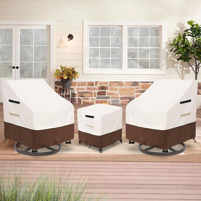 Patio Furniture Set Covers for 3 Piece Outdoor Bistro,Waterproof 100% Outdoor Furniture Cover for 2 Swivel Chairs and Coffee Table,Beige - Image 9