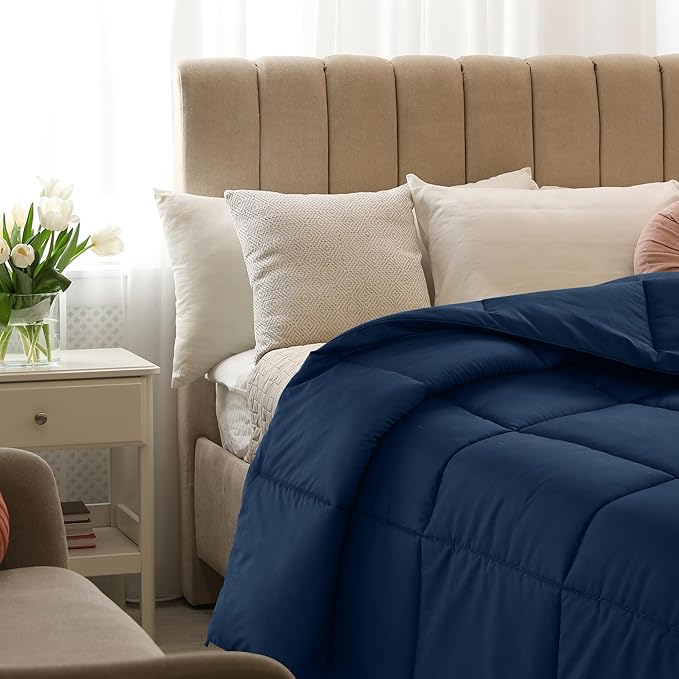 LUX Décor Queen Comforter – 88x88 Ultra-Soft Down Alternative Duvet Insert with Corner Tabs & Box Stitching, Hotel Quality Plush Microfiber Bedding, Oeko-TEX Certified - Navy Blue