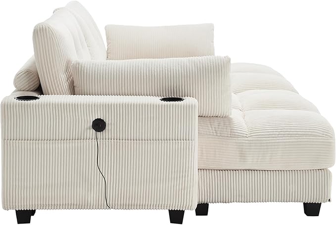 ERYE Oversized Loveseat Sectional Double Lounge Chaise Convertible Sleeper Sofabed, Corduroy Sleeper Loveseat Daybed Indoor Recliner Chair Sofa Bed W/Cupholders & Adjustable Headrests for Living Room