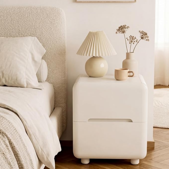 YESWOOD White Wood Nightstand with 2 Drawers, Mid Century Modern Nightstands, Girls Night Stand with Rounded Corners & Hidden Handle, Small Night Stand for Bedroom, Living Room(18.9" H) by YESWOOD