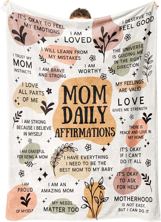 BaubleDazz First Mothers Day New Mom Gifts Blanket, Mama Daily Affirmations, Postpartum Pregnancy Gift for First Time Moms, Mommy to Be, Mama, New Mom Essentials, Birthday Gifts for Moms(50" x 60")