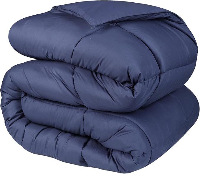 Superior Brushed Microfiber Comforter, Down Alternative Bedding, Medium Weight, Soft Bed Cover, Plush Duvet Insert, Oversized Blanket, Box Quilt, Reversible Comforter, Twin/Twin XL, Navy Blue