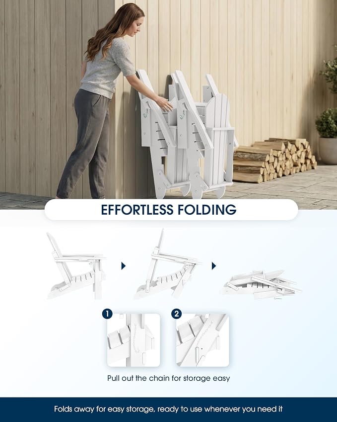 MUCHENGHY Folding Adirondack Chairs, Patio Chairs, Lawn Chairs, Outdoor Chairs, Adirondack Chair Plastic, Fire Pit Chairs, Weather Resistant with Cup Holder for Deck, Backyard, Garden(White) - Image 6