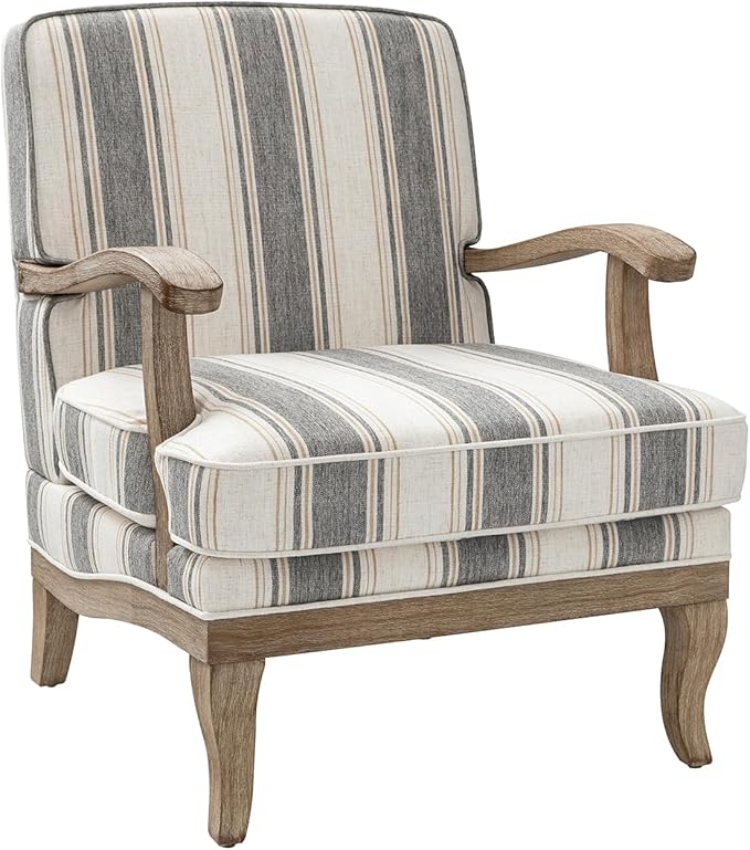 HULALA HOME Upholstered Accent Chair, Mid-Century Modern Striped Chair with Graceful Curves and Wooden Legs, Comfy Lounge Armchair Striped Accent Chairs for Living Room, Bedroom (Stripe)