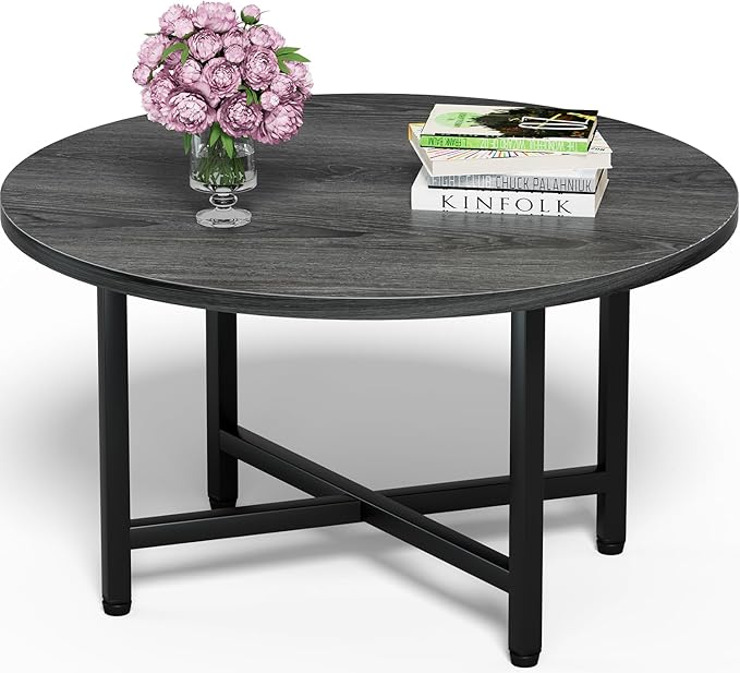 Round Coffee Table, 23.6" Small Coffee Tables for Living Room, Circle Coffee Table with Metal Frame, Floor Table Desk for Sitting on The Floor, Home, Office, Grey