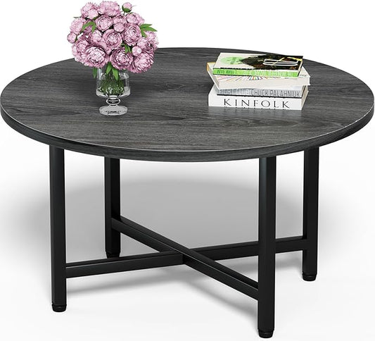 Round Coffee Table, 23.6" Small Coffee Tables for Living Room, Circle Coffee Table with Metal Frame, Floor Table Desk for Sitting on The Floor, Home, Office, Grey