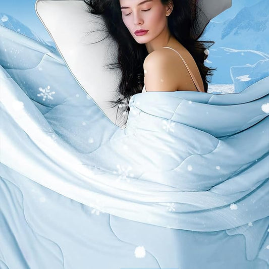 DOWNCOOL Cooling Comforter King Size, Blue Cooling Blanket for Hot Sleeper, Lightweight & Breathable Blanket for Night Sweats,Dual-Side Cooling Summer Bedding,106"X90"