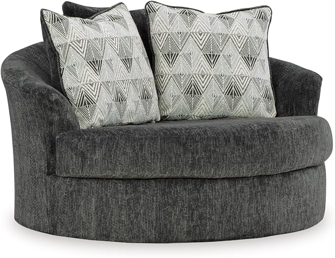 Signature Design by Ashley Biddeford Transitional Upholstered Oversized Swivel Accent Chair with 3 Accent Pillows, Black