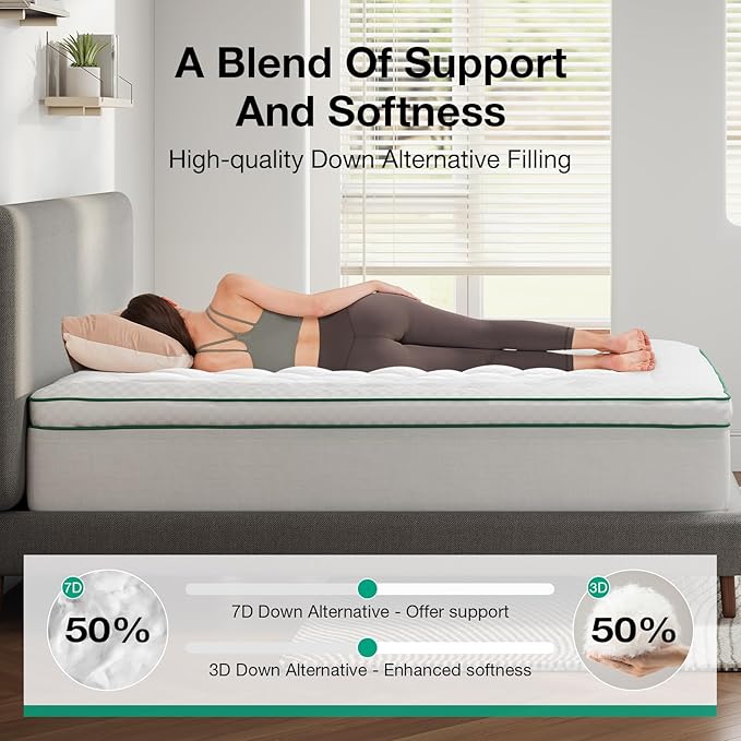 Novilla Queen Mattress Topper, Extra Thick Pillow Top Mattress Pad, Down Alternative Fill Breathable Cotton Cover, 8-21" Deep Pocket Soft Bed Topper for Back Pain Relief
